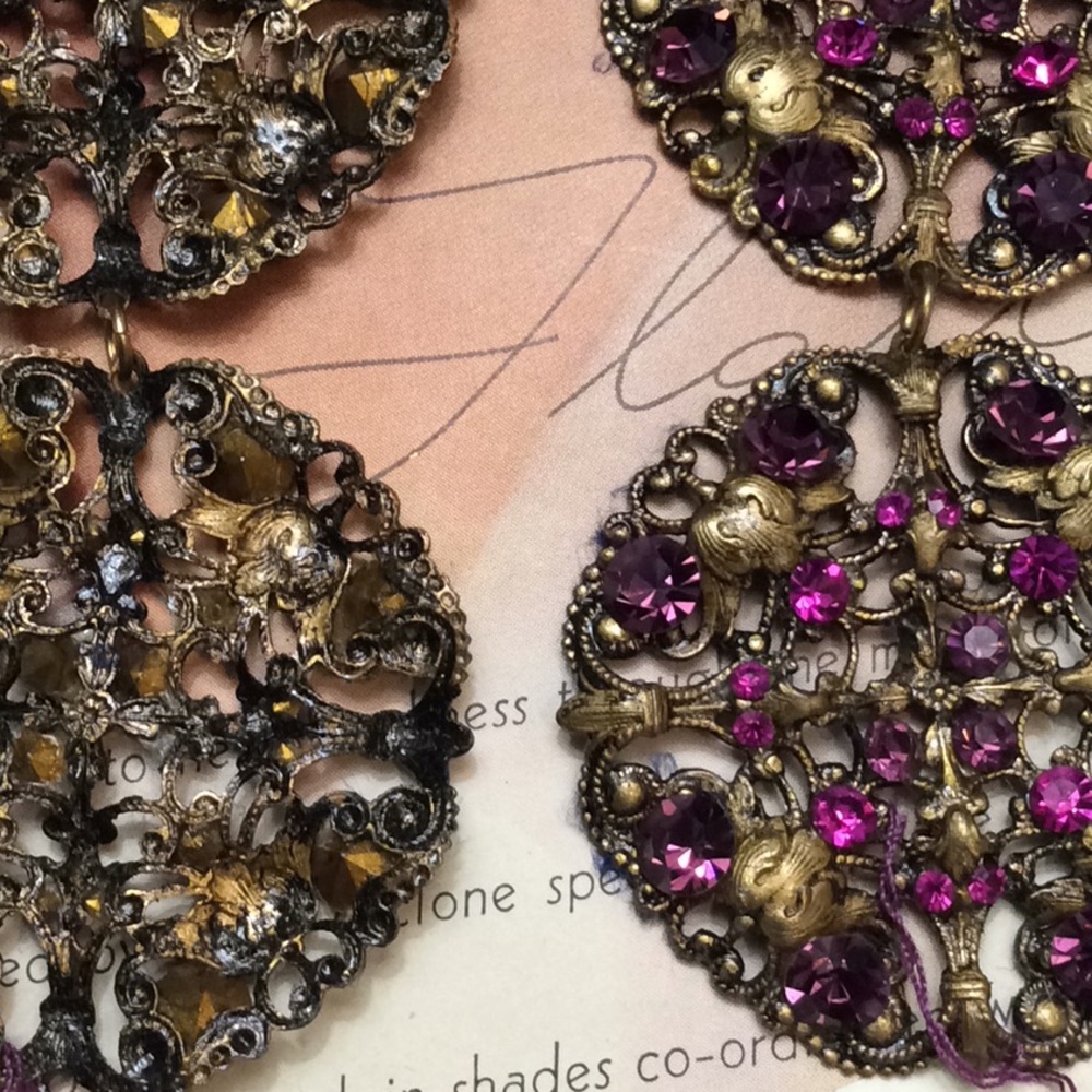 Vintage Filagree Dangle Duster Statement Earrings - Picture 5 of 8